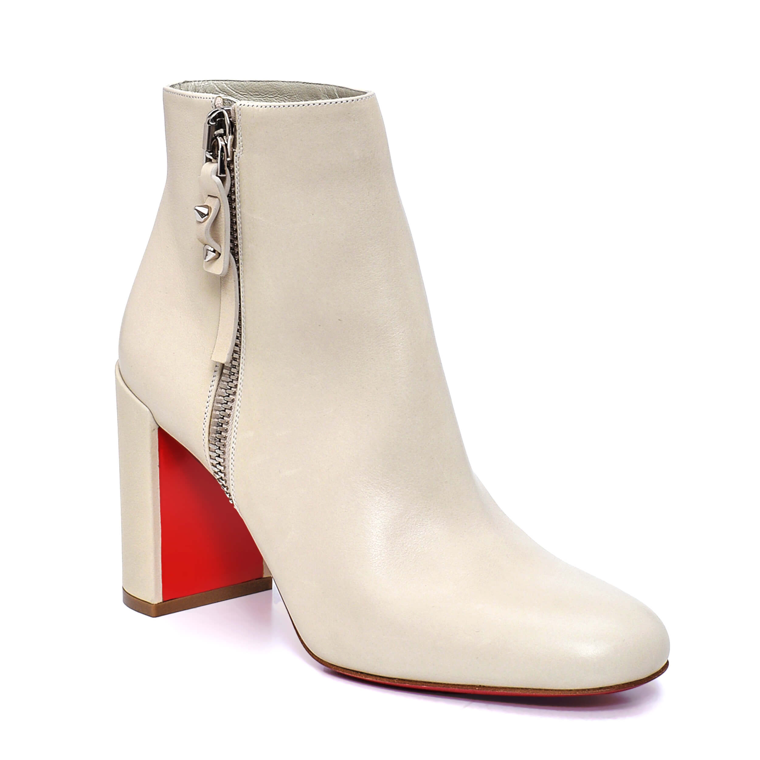 Christian Louboutin - White Calf Leather ZipTotal Booties / 38